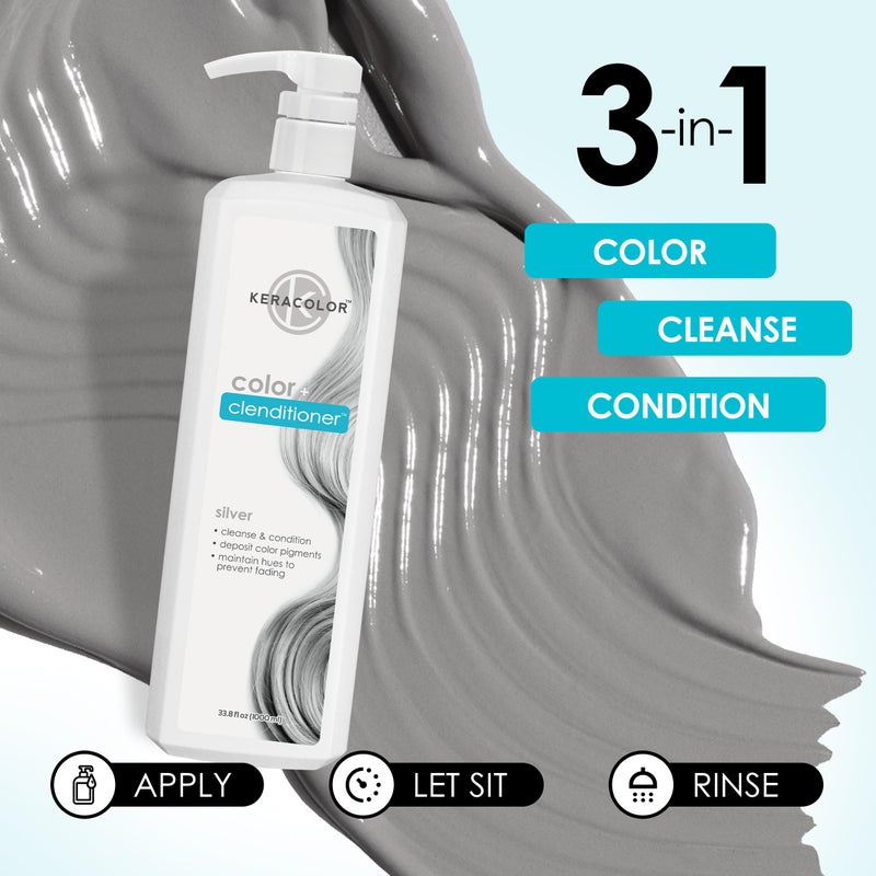 Keracolor Clenditioner SILVER Hair Dye - Semi Permanent Hair Color Depositing Conditioner, Cruelty-free, 33.8 Fl. Oz. - Image 4
